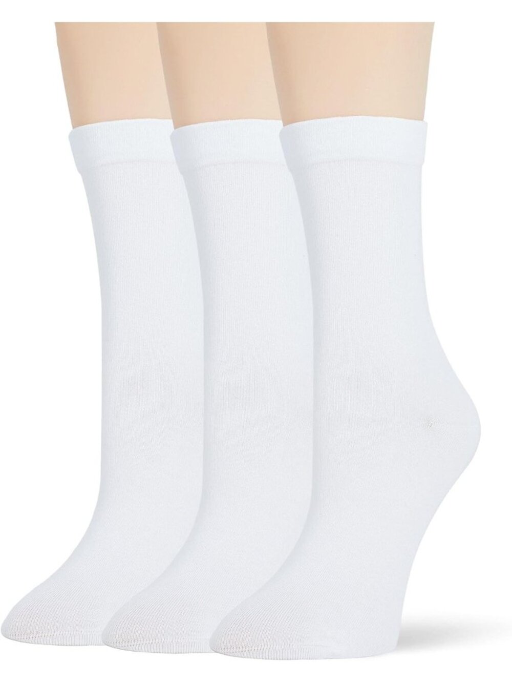 🧦Women's All White 3 Pairs Thin Ladies Soft Cotton High Calf Crew Socks